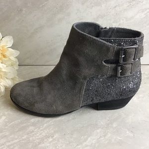 Vince Camuto “Madelline” Gray Suede Glitter Bootie